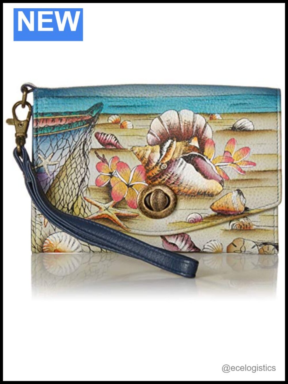 Hand-Painted Genuine Leather Vintage Wristlet Clutch with Turn Lock